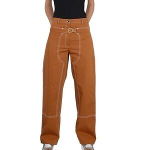 Stella McCartney NEW Cinnamon Brown Contrast Stitch Buckle Wide Leg Pants